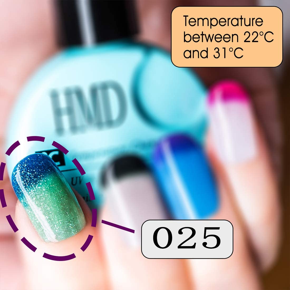 Canada HMD Soak Off UV LED Temperature (Thermal) Changing Gel Nail Polish, #025