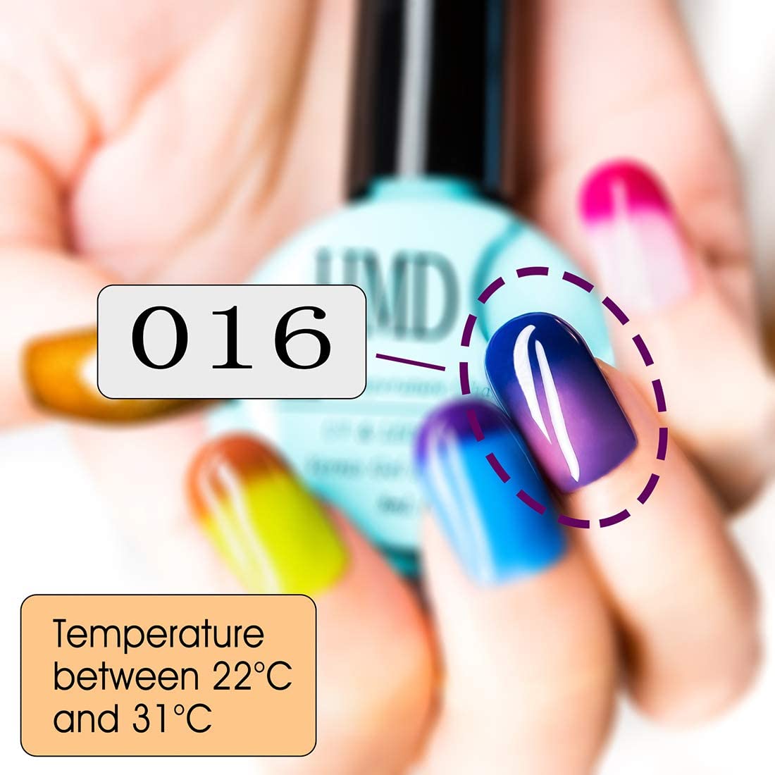 Canada HMD Soak Off UV LED Temperature (Thermal) Changing Gel Nail Polish, #016