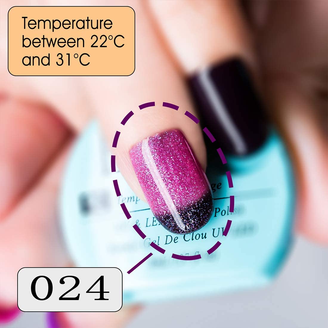 Canada HMD Soak Off UV LED Temperature (Thermal) Changing Gel Nail Polish, #024