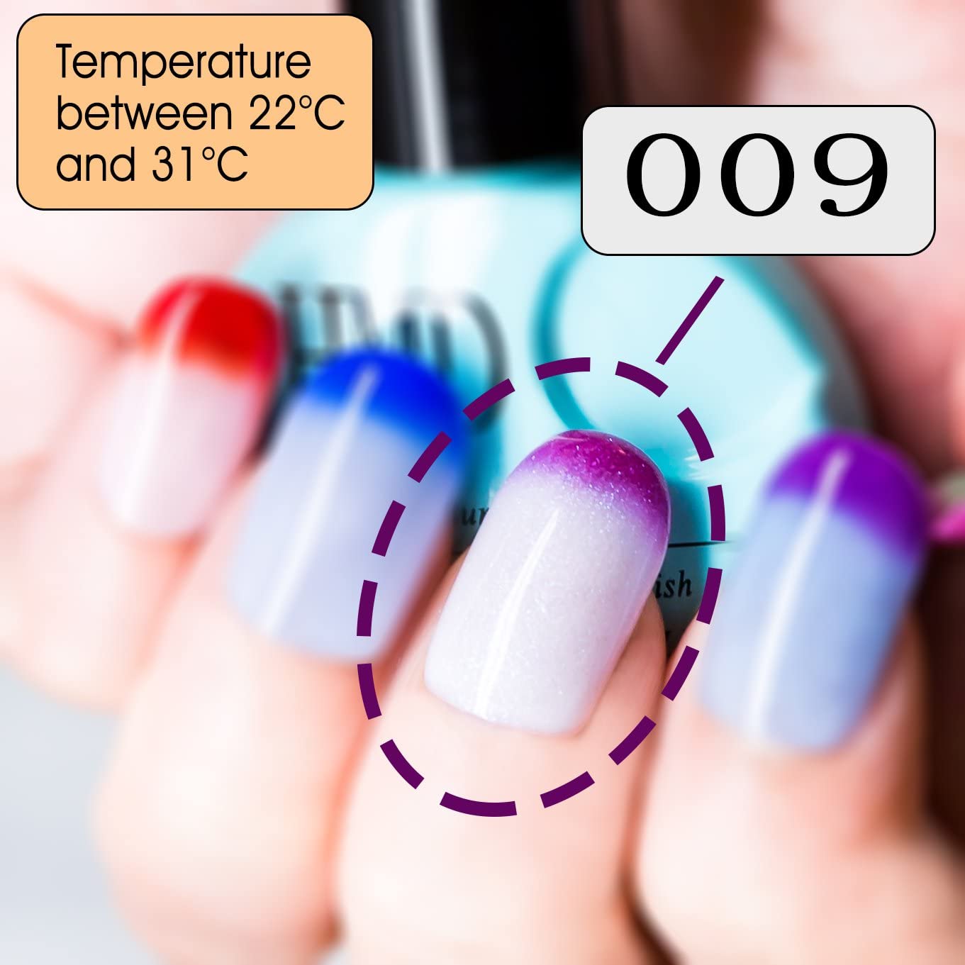 Canada HMD Soak Off UV LED Temperature (Thermal) Changing Gel Nail Polish, #009