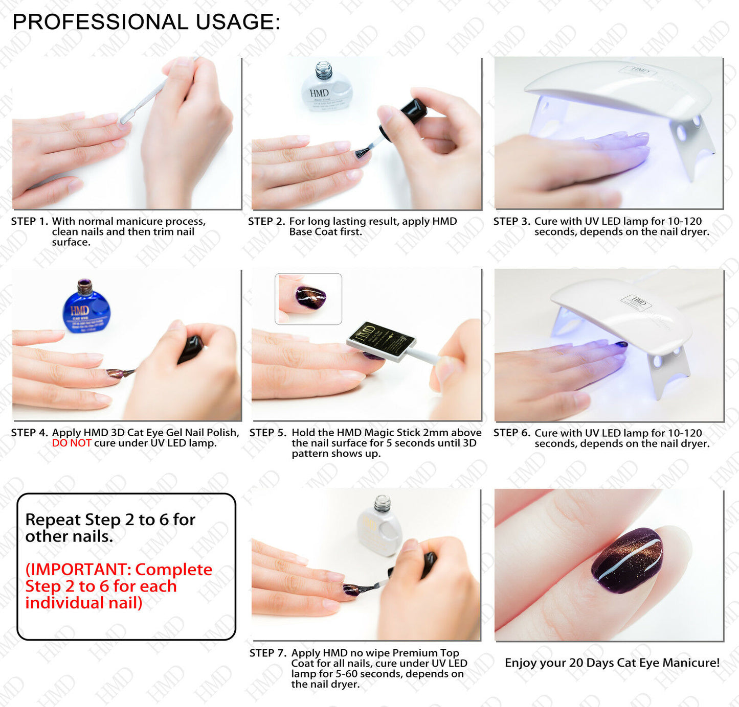 Canada HMD Soak Off UV LED 3D Cat Eye gel nail polish, #024