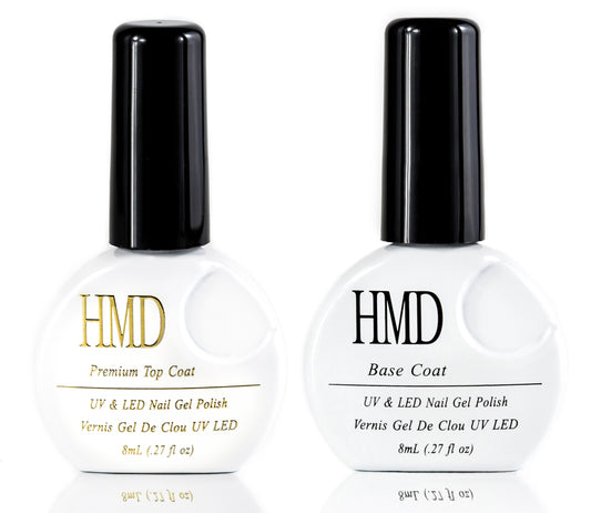 Canada HMD Soak Off UV LED Base Coat and Premium Mirror Shine NO WIPE Top Coat Gel Nail Polish Set